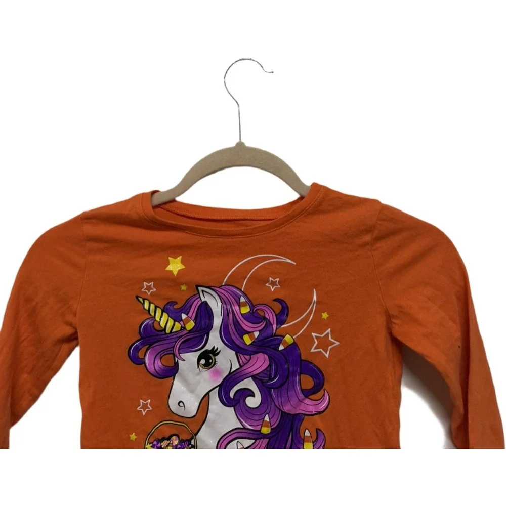 The Children's Place Girls 5/6 Halloween Unicorn Candy Corn Orange Shirt